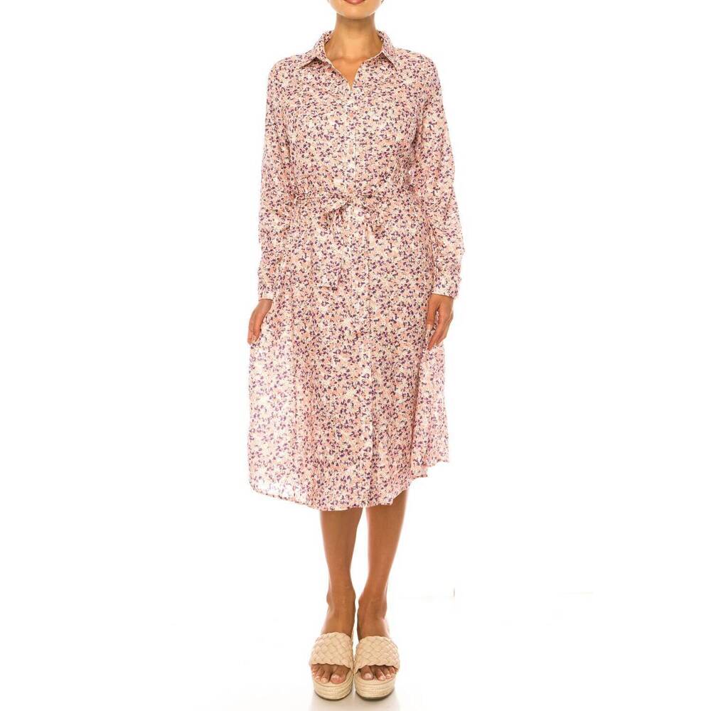 NEW VIVID long sleeve belted floral shirt dress in mauve
